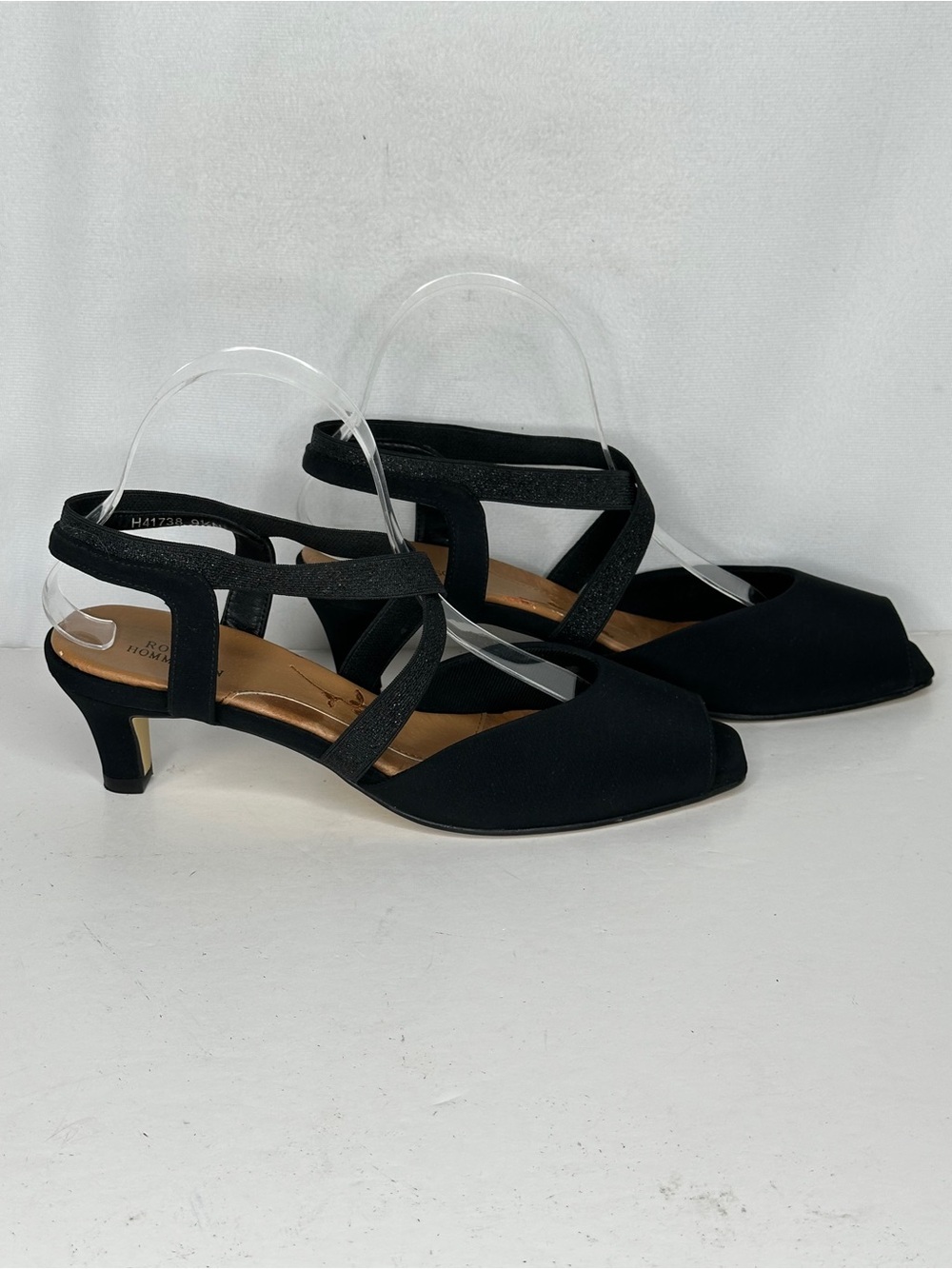 Rod Hommerson  Black Glitter Strappy  Pumps Peep Toe Retro Sz 9 1/2N